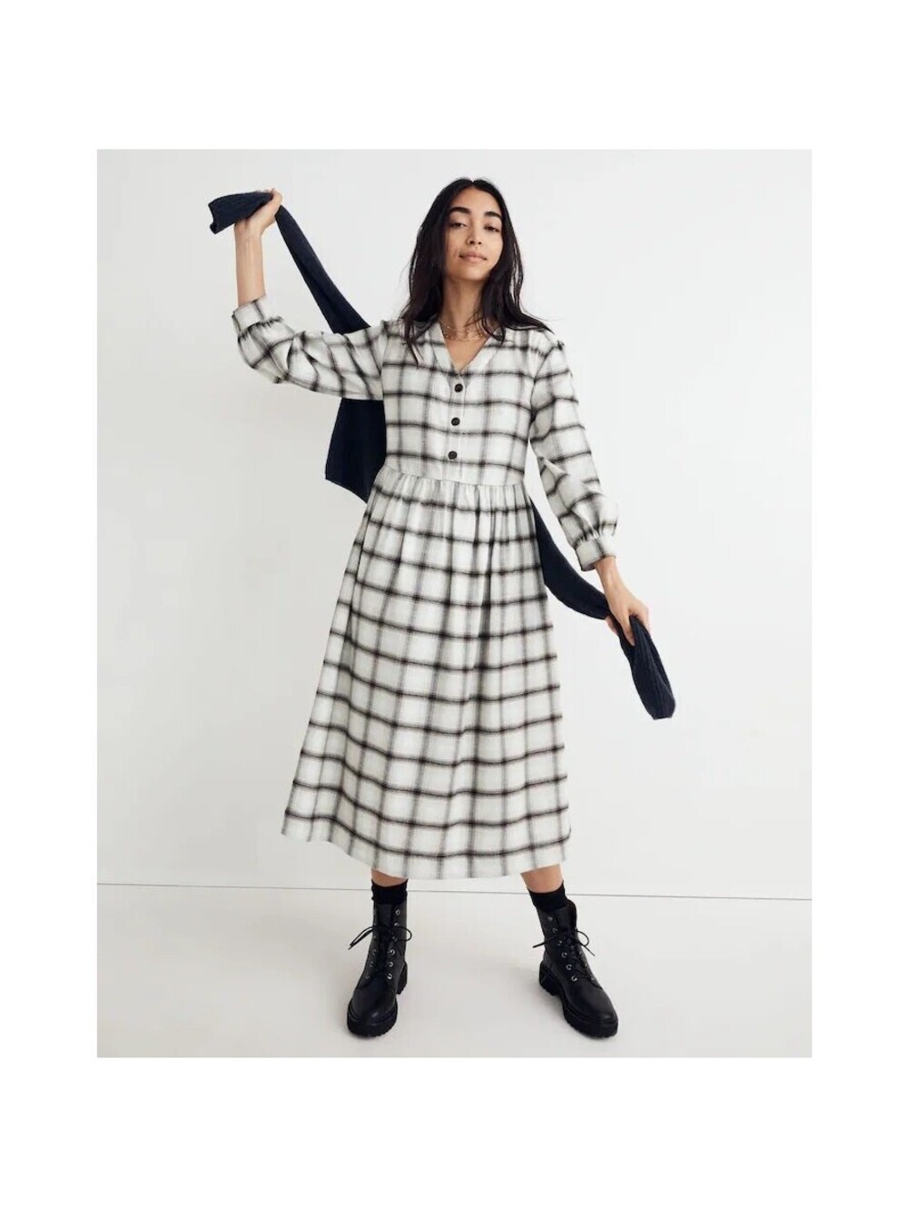 Madewell Womens Flannel Button Front Midi Dress Sz 2 Oversized Plaid Oveersized